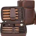Full Grain Leather Cigar Case Travel Cigar Humidor for 7 Cigars Accessories Organizer Large Capacity Built-In Hygrometer Humidifier