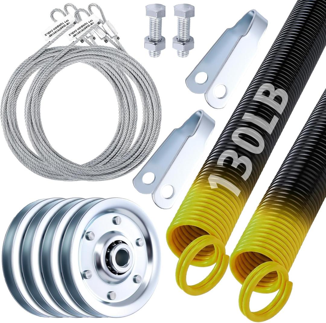 MorningRo Heavy-Duty Double-Looped Garage Door Extension Springs Bundle Springs, 3" Pulleys, and Extension Cables for 7' Feet Garage Door Hardware Parts(130 lb)