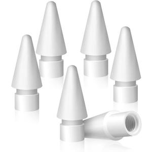 Replacement Tips for Apple Pencil 1st and 2nd Generation, No Wear Out Fine Point Precise Control Stylus Pen for Ipad Pro/Air/Mini, White, 6 Pack