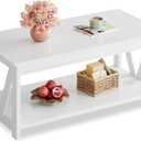 WLIVE Coffee Table with Storage Shelf, 39.4" Farmhouse Coffee Table with V-Frame Support, 2-Tier Wood Rustic Center Table for Living Room, Bedroom & Balcony, All White, 39.4in