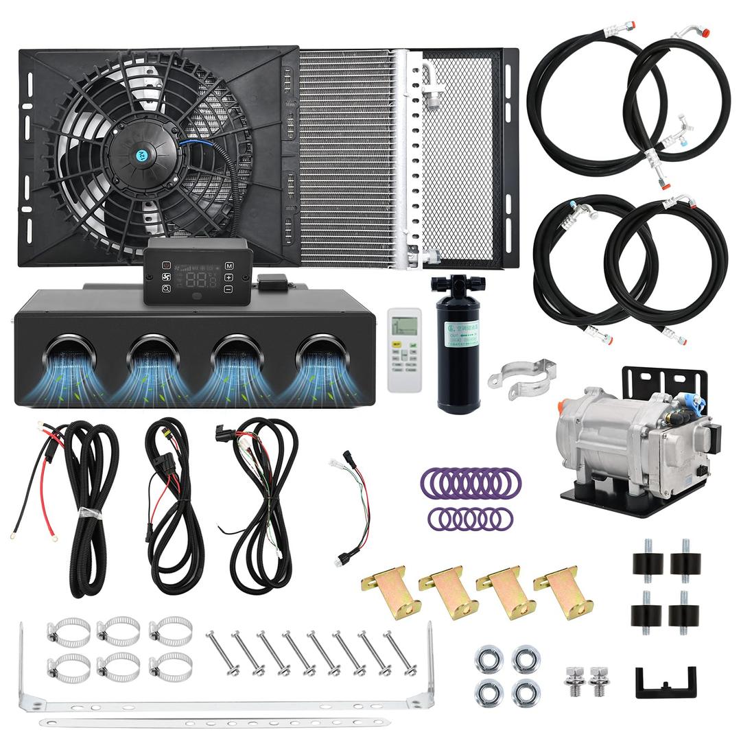 jiaji 12V 13700 BTU Under Dash Air Conditioner with Heating, 12 Volt Electric Air Conditioner for Car, Car Air Conditioner with 4 Vents and Evaporator Condenser Compressor for Car RV Van Truck ATV