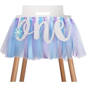 Snowflake Highchair Banner Decoration for Baby - Party Theme Pull Flag, High Chair Fabric Garland, 1st First Birthday Banner, Photo Props, Handmade