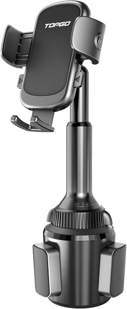 TOPGO Cup Phone Holder for Car, [Upgraded Telescopic Arm & Firmly Stable] Cup Phone Mount for iPhone 17 and More Smartphone - Black