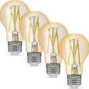 Amazon Basics A19 Smart Filament LED Bulb, Tunable White, Dimmable, Wi-Fi Enabled, Works with Alexa Only, Easy Setup, 2.4 GHz Wi-Fi, 4-Pack