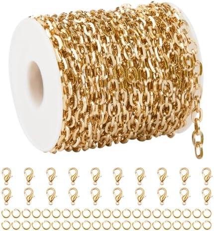 YOUBEIYEE 10 Meters Gold Plated Jewelry Chains Bulk Aluminum Chain for Jewelry Making Flat Paperclip Chain Roll