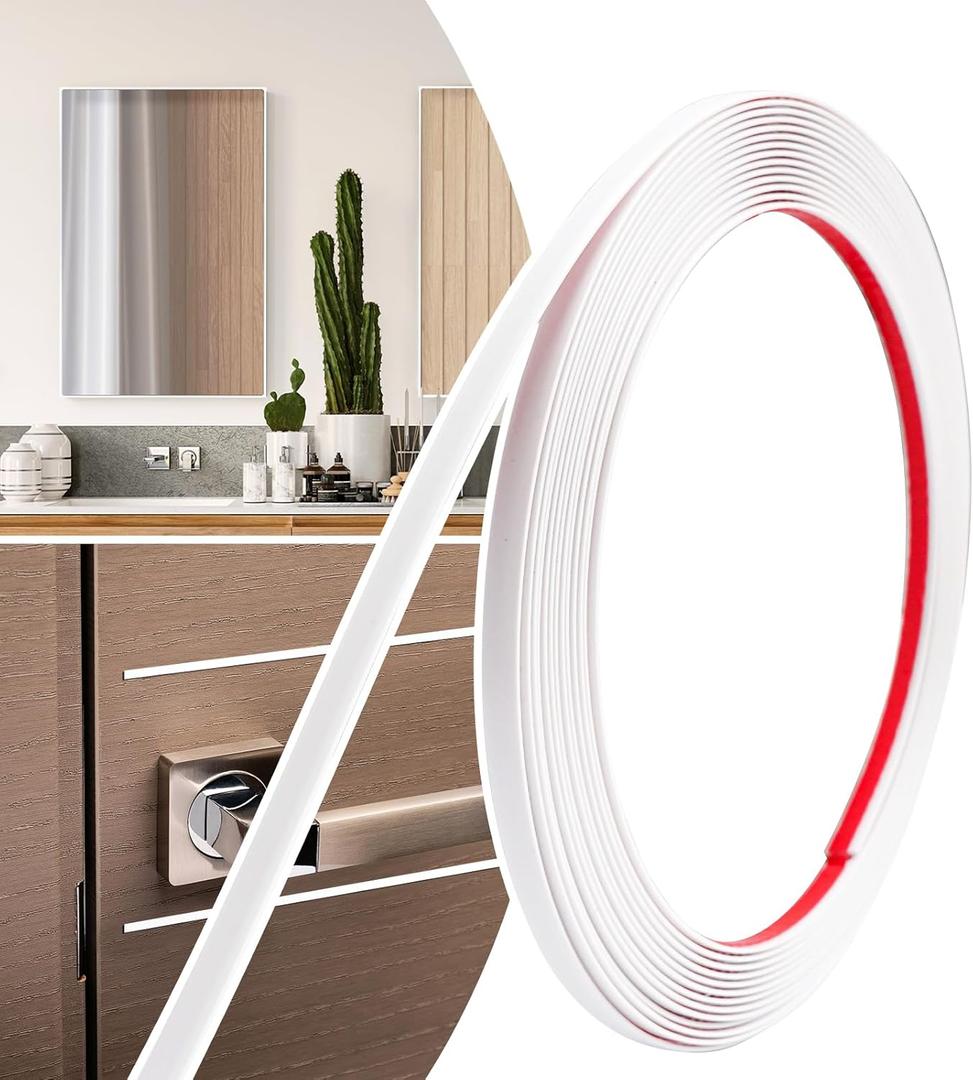 0.25in  20Ft Peel and Stick Wall Molding Trim - Flexible Self Adhesive Molding Trim for Walls, Edges, Borders, Window Frames, Backsplash Tiles - White (Paintable) Waterproof Trim (1/4in-20Ft)