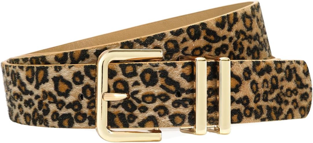 Women Leopard Print Belt Cheetah Print Belt Animal Print Fashion Leather Belt Ladies Waist Belt for Jeans Pants Dress (Fit Waist Size 28"-31", 01-square Buckle/ Width 1.3")