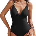 AI'MAGE Women's One Piece Swimsuit 2025 Tummy Control Bathing Suit Slimming O-Ring Swim Suits Crisscross Back Swimwear (Medium, Black)