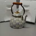 MACKENZIE-CHILDS Enamel Tea Kettle, Stylish Tea Kettle for Stovetop, Grey-and-White Sterling Check, 2 Quarts