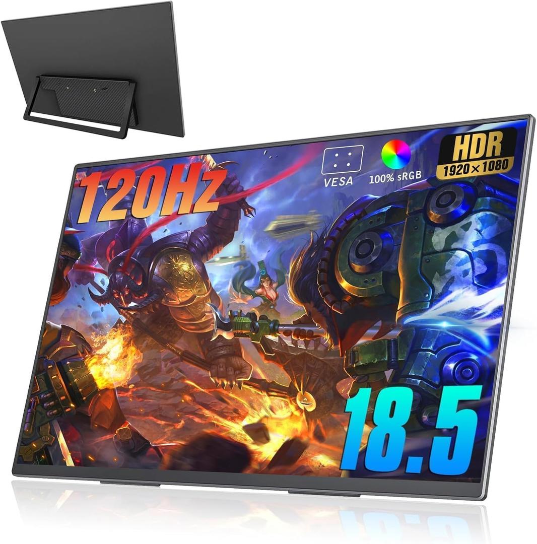Portable Monitor 18.5 Inch 120 Hz 1080P 100% sRGB FHD HDR USB HDMI with VESA Ultra Slim Portable Laptop Office Game Monitor,for Computer Switch Phone