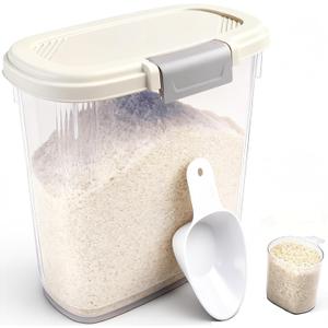 Large Rice Storage Container 15-20 Lbs, Tall Flour Container with Scoop + Cup - Slim Dry Food Storage Bin for Cereal, Sugar, Beans, Pet Dog Cat Food Container - Kitchen and Pantry Storage Organization