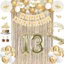 13th Birthday Decorations for Girls, Gold 13 Birthday Girl Decorations, Official Teenager 13 Sash and Crown, Banner, Fringe Curtains, Hanging Paper Fans, 13 Year Old Party Supplies Set