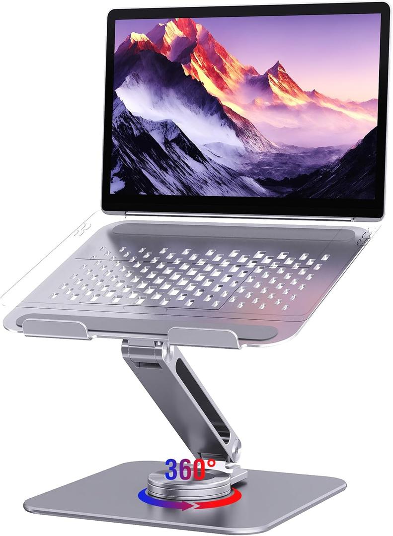 Laptop Stand for Desk, Aluminum Alloy Ergonomic Laptop Riser 360 Rotation Base, Portable Adjustable Laptop Stand for Office Home Fits MacBook Air Pro, Dell, HP (10"-17.3'') - Silver
