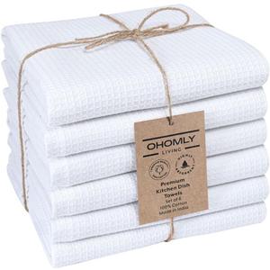 Waffle Kitchen Towels 100% Cotton Set of 6 - Heavy Duty 320 GSM Quality Dish Cloths - Soft Absorbent Washable for Kitchen Use - Quick Drying Dish Towel 16x26 inch White