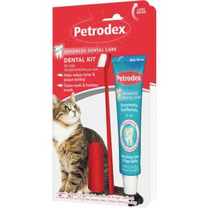 Petrodex Dental Care Kit for Cats, Cat Toothbrush and Toothpaste, Cleans Teeth and Fights Bad Breath, Reduces Plaque Tartar Formation, Malt Flavor, 2.5oz Toothpaste + Toothbrush (2.5 Ounce (Pack of 1))