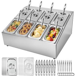 8 Pans Pizza Topping Station Stainless Steel Topping Container