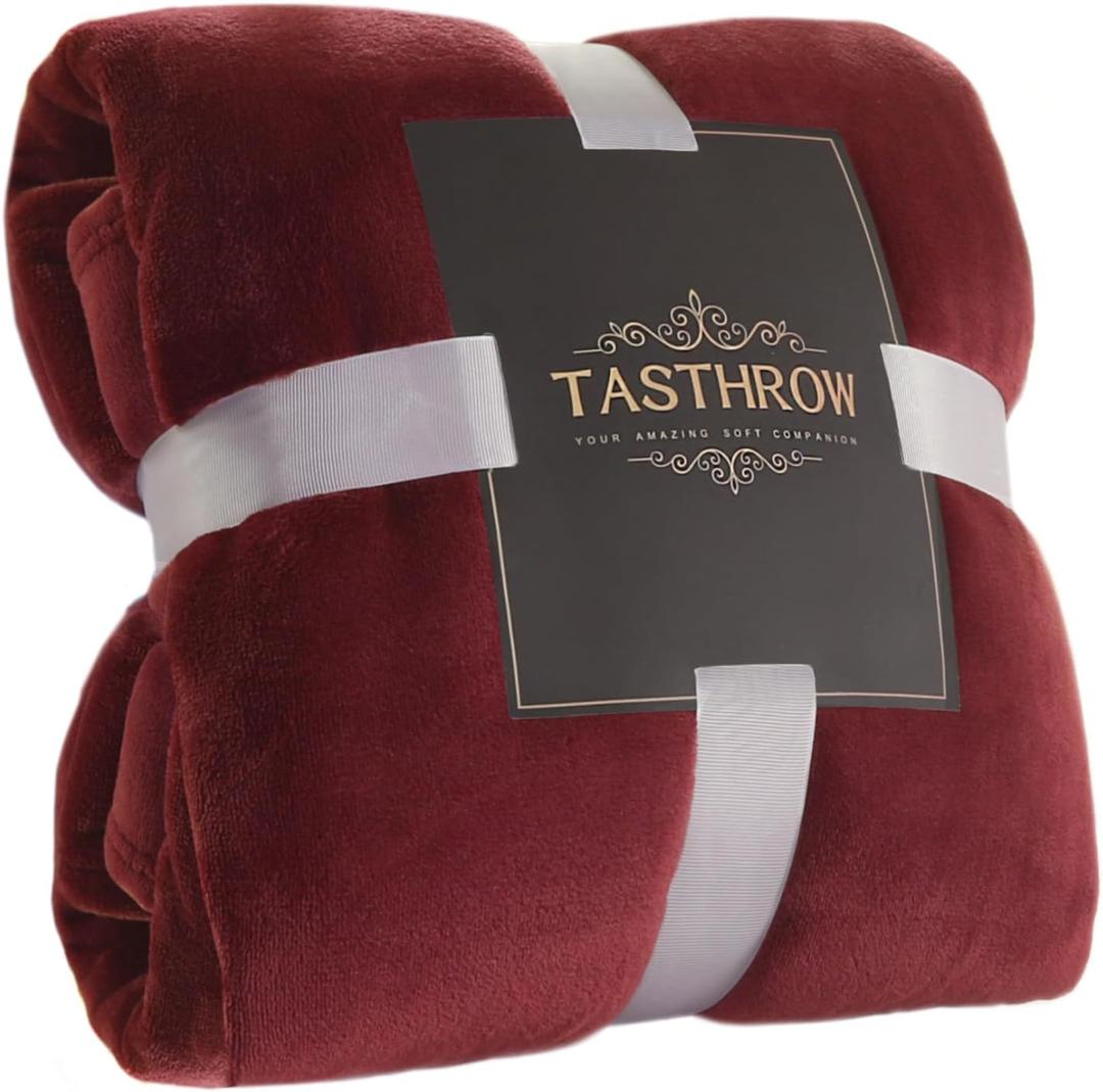 TASTHROW Large Flannel Fleece Throw Blanket, 6080 Inch - Cozy Lightweight Thick Blanket - All Seasons Suitable for Women, Men and Kids (Burgundy)
