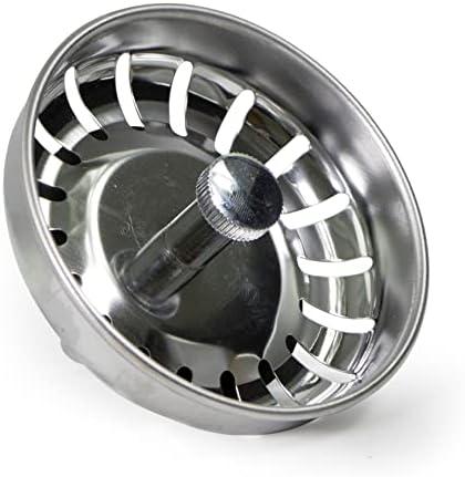 Highcraft 9754JO Stainless Steel Kitchen Sink Strainer Basket-Replacement for Standard Drains (3-1/2 Inch) -Ball-Lock Rubber Stopper, 3-1/2, Pack 3