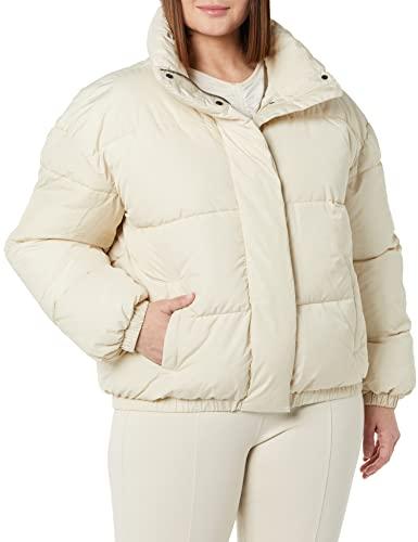 Amazon Essentials Women's Relaxed-Fit Mock-Neck Short Puffer Jacket (Previously Daily Ritual), Sand, 4X