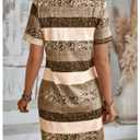 SOLY HUX Women's V Neck Color Block Short Dress Leopard Print Short Sleeve T Shirt Dresses Brown Multi Medium (M)