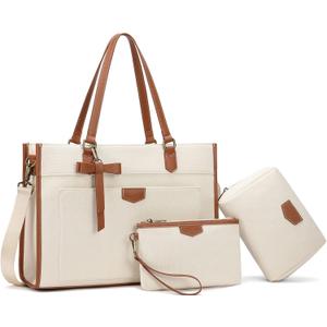 Keyli 3pcs Laptop Bag for Women,15.6 Inch Canvas Tote Bag Work Bags Large Business Computer Briefcase Shoulder Handbag Purse