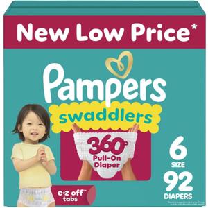 Pampers Diapers - Swaddlers 360 - Size 6, 72 Count, up to 100% Leakproof Comfy Dry Fit, Designed for Easy Changes, Pull On Baby Diaper (Packaging May Vary)