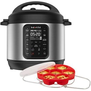 Instant Pot 6qt 9-in-1 Pressure Cooker Bundle: Exclusive Bonus Silicone Pan with Lid, Rice & Multi Cooker, Stainless Steel