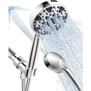 Shower Head with Handheld High Pressure Multi-Function 7 modes, Built-in Power Wash to Clear Tub, Tile & Pets, 5 High Flow Hand Held Rain Showerhead with Extra Long Hose and Adjustable Bracket (Luxury Chrome Polished)