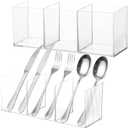 2 Pack Cutlery Storage Organizer, Silverware Caddy with 3 Cavities Clear Silverware Holder Knife Fork and Spoon Organizer Tableware Box for Kitchen Countertop Dining Room Home Office Desk Party Table (2 Plastic (10x3.3x3.7in))
