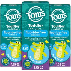 Tom's of Maine Fluoride-Free Toddler Training Toothpaste, Mild Fruit, 1.75 oz. 3-Pack