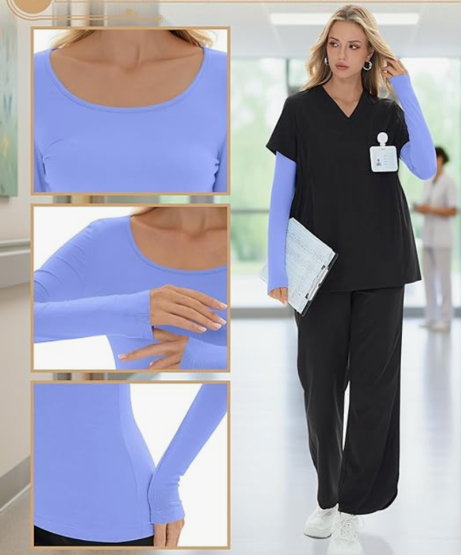 Oakgarden Underscrub for Women Long Sleeve Shirt Fitted Scoop Neck Top Basic Layering Tee Knit Top for Nurse (Medium, Royal Blue)