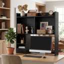 knoworld Desktop Bookshelf for 27" Monitor, 36.4" Tall Dorm Desk Hutch Organizer with 5 Shelves & 1 Drawer, Engineered Wood Desk Shelf for Computer Desk, Black