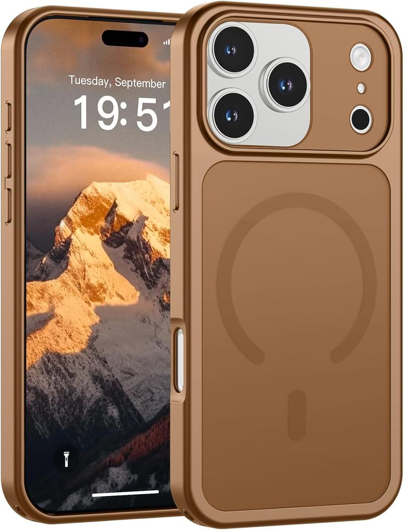 SUPFINE Magnetic for iPhone 17 Pro Max Case (Compatible with MagSafe)(Military Grade Drop Protection)(Camera Protection) Translucent Matte Shockproof Phone Cover,Brown