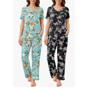 Ekouaer Pajama Sets for Women, Short Sleeve with Long Pant Pjs Sleepwear Comfy Lounge Sets with Pockets 1 Pants and 2 T-Shirts L