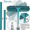 TelesPro 20 Feet High Reach Window Squeegee with 5-12Ft Extension Pole, Window Cleaner Tool with 3-Stage Telescoping Pole, Window Cleaning Kit with Rotatable Head (2 Squeegee & 2 Microfibre Cloths)