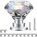 POZEAN Crystal Cabinet Knobs 12Pack, 1.18inch Dresser Knobs for Cabinet, Drawer with Two Different Sizes Screws, Diamond Glass Pulls Handles (30mm, 12Pack, Clear-Silver)