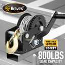800lbs Capacity Heavy Duty Hand Winch, Crank Strap Gear Winch with 26 feet Steel Cable, Manual Operated Two-Way Ratchet ATV Boat Trailer Marine
