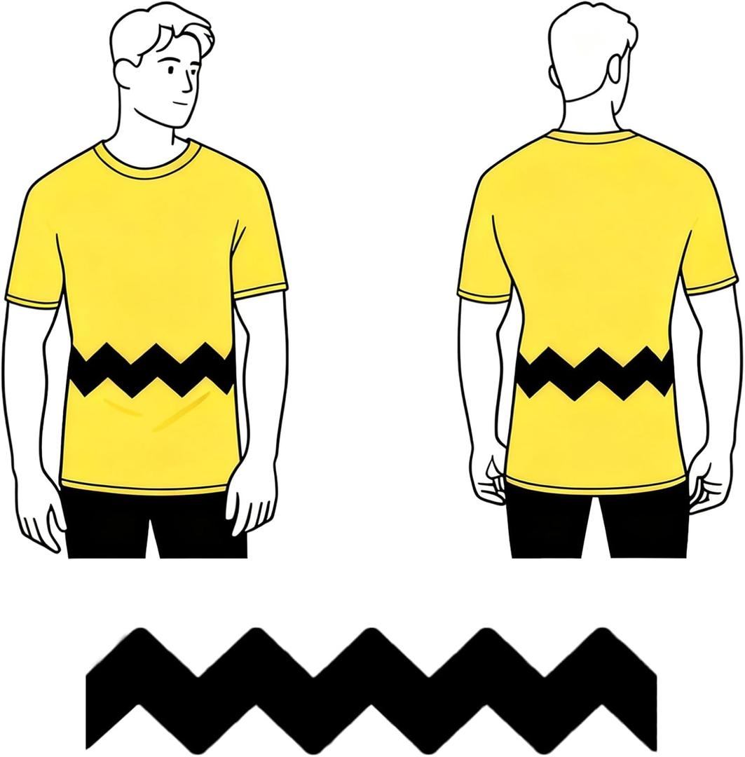 Charlie Zig Zag Line Iron on Transfer for Shirt Decals Brown Cosplay Patches Sticker for Birthday Halloween Costume Chuck DIY Appliques (Extra Large 3XL and Up)