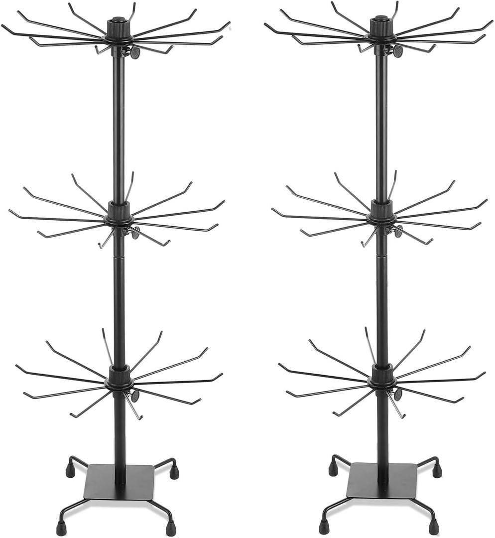 2 Pcs Rotating Display Stand 3 Tiers Spinning Display Stand with Hooks Jewelry Display Rack for Necklace Earrings Key Rings Vendor Events