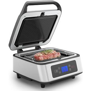 Sunvivi Indoor Grill, 1300W Smokeless Grill Indoor with Auto-Lift, Electric Griddle Nonstick with Removable Plates, Independent Upper Heating, Smart Time & Temperature Control, Easy to Clean and Store