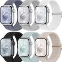 6 Pack Braided Stretchy Bands Compatible with Apple Watch Band 38mm 40mm 41mm 42mm 44mm 45mm 46mm 49mm Women Men, Adjustable Nylon Solo Loop Elastic Straps for iWatch Series 11 10 9 8 7 6 5 4 SE Ultra (Black/White/Starlight/Titan Gray/Blue Gray/Succulent)