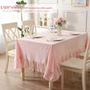 Blush White Plaid Ruffled Table Cloth Rectangular for Seat 8-10, 100% Washed Cotton Buffet Cottage Coquette Checker Gingham Vintage Decorative Tablecloth - 120"x60"
