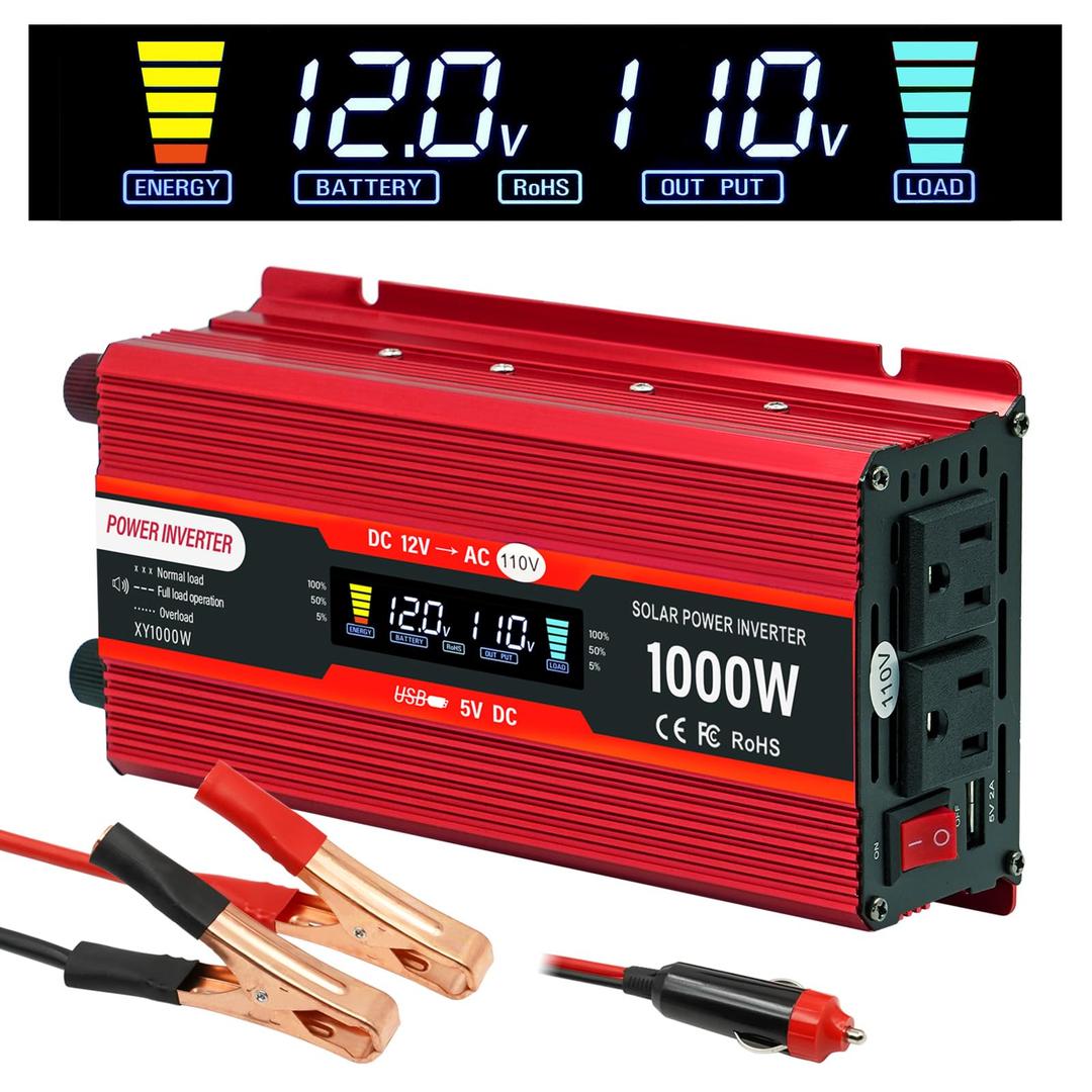 Car Power Inverter 12v to 110v 1000W(Peak) Power Inverters for Vehicles Truck Home with Dual AC Outlets and 5V USB Charging Port inversor de corriente 12v a 110v (1000W)