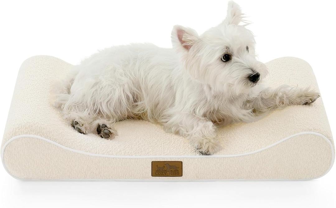 Orthopedic Dog Bed for Small Dogs up to 35 lbs - Removable Washable Cover with Waterproof Lining & Non-Skid Bottom, Cotton-Polyester Blend Boat-Shaped Lounger Mattress, S(30x20x5in), Beige