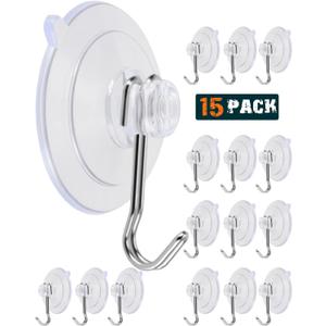 Suction Cup Hooks, Transparent PVC Removable Reusable, for Glass Windows, Mirrors, Doors, Tiles, 15 Pack