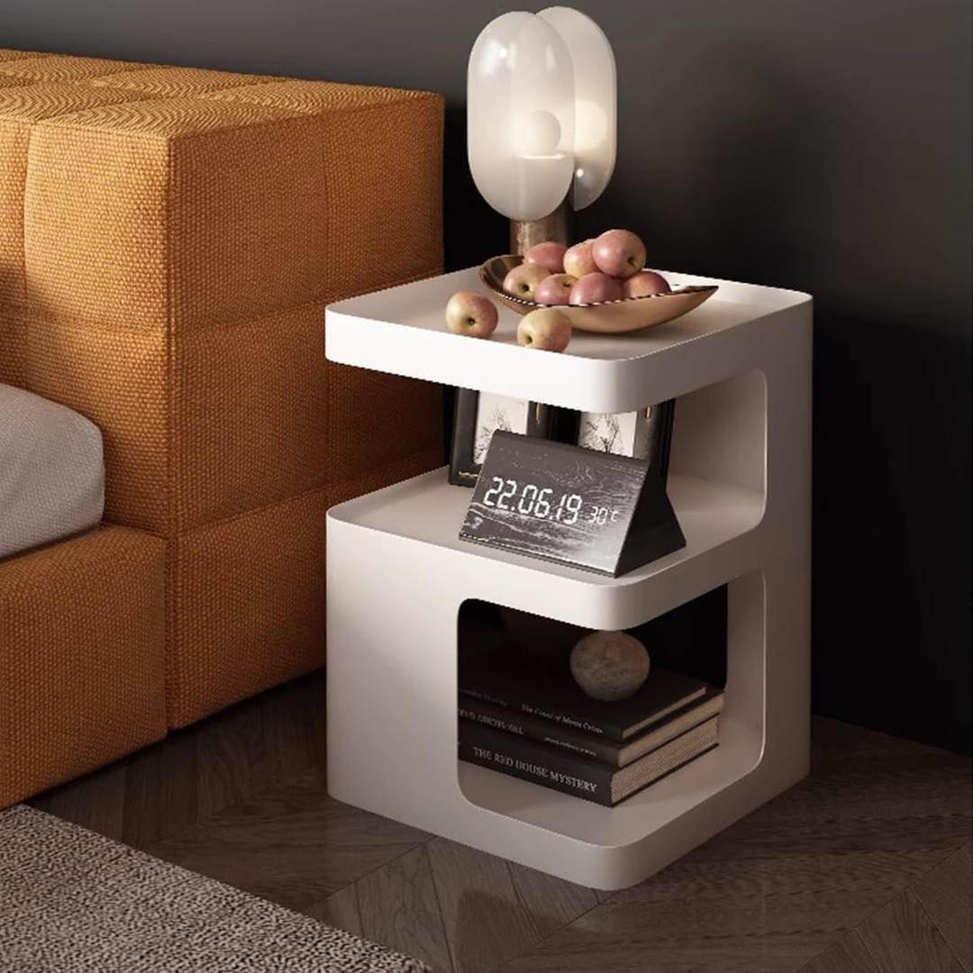 Side Table,Modern end Table,Metal nightstand,Bedside Table,3-Tier Accent Table with Storage for Bedroom,Living Room,Small Space,Couch.No Assembly Required, 13.8 inches x 13.8 inches x 21.2 inches