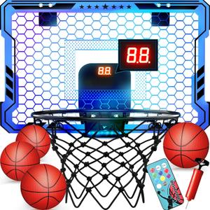 ropoda Indoor Basketball Hoop, Mini Hoop with 7 LED Lights, 3 Modes Scoreboard, Mini Hoop with 4 Balls Over The Door, Basketball Hoop Indoor, Toys Gifts for Kids Adults (Blue)
