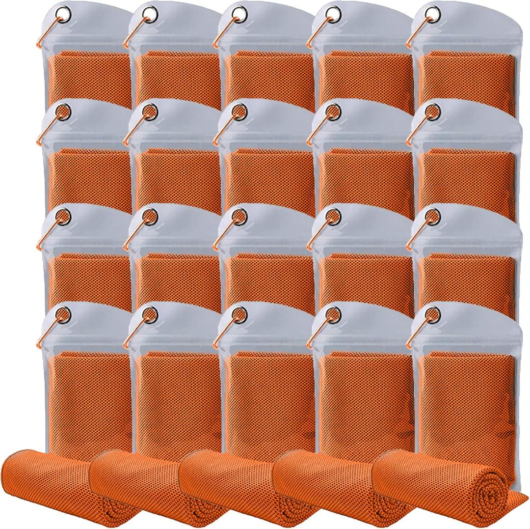 Pack of 20 Cooling Towel 40x12'' Ice Towel for Neck and Face Microfiber Chilly with Bag Breathable Yoga Gym Stay Cool Towels Sweat Rag for Workout Running Camping Pilates Beach, Orange