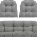 Outdoor Wicker Chair Cushions Set of 3, Waterproof Wicker Cushion for Patio Furniture, 1 Loveseat Cushion 41×19×4 inch and 2 U-Shaped Cushion 19×19×4 inch, Gray