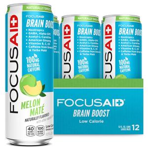 FOCUSAID Energy Blend, Brain Boosting Nootropics Drink, Alpha-GPC, GABA, B-Complex, Yerba Mate, Green Tea, 100% Clean, 100mg Natural Caffeine, 12-oz. can, 12 Pack, Best By 03/02/2027